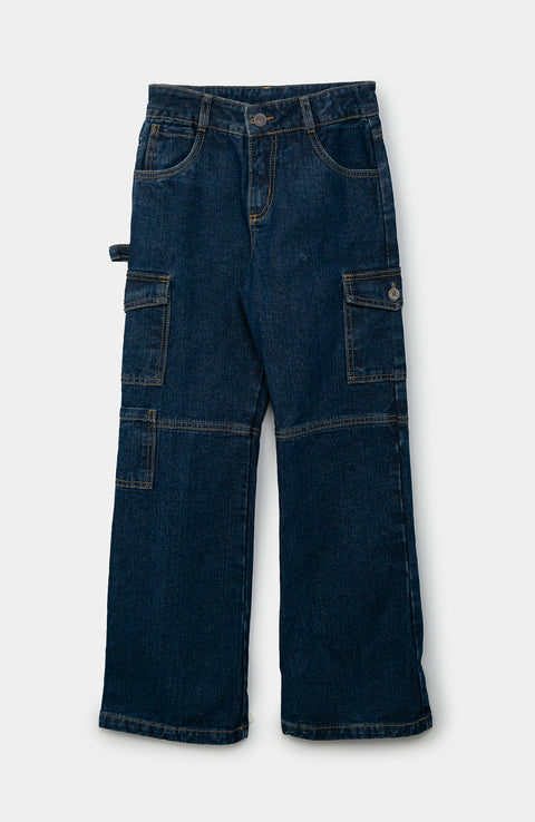 Jean Cargo Para Niña En Denim Color Índigo