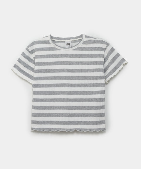 Blusa Manga Corta Para Niña En Rib de Rayas