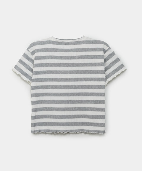 Blusa Manga Corta Para Niña En Rib de Rayas