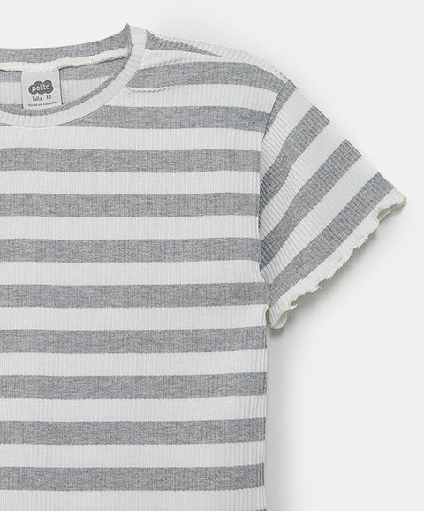 Blusa Manga Corta Para Niña En Rib de Rayas