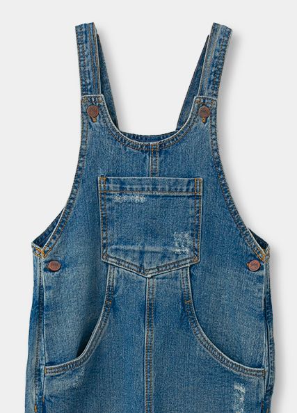 Overol Para Niña En Denim Color Índigo Palma