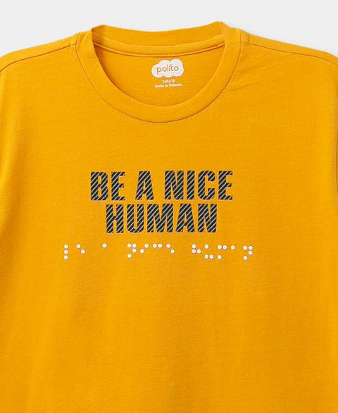 Camiseta Para Niño En Tela Suave Color Ocre