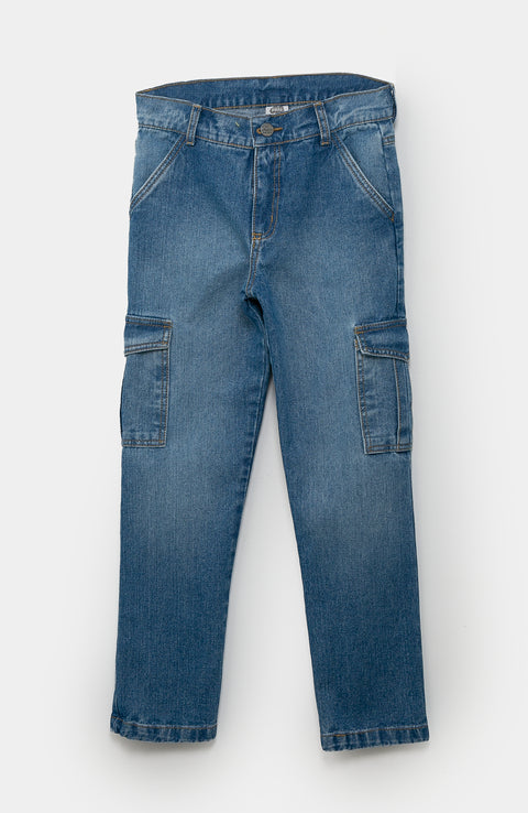 Jean Cargo Para Niño En Denim Color Índigo