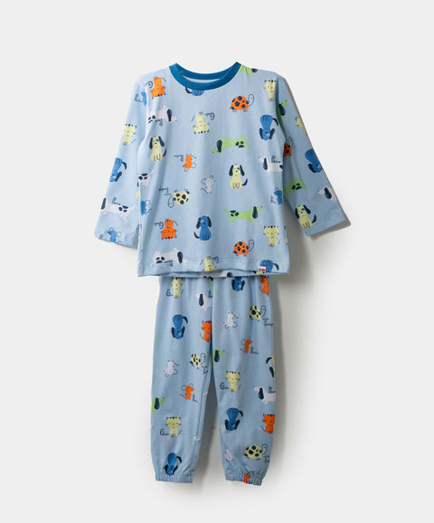 Pijama Manga Larga Y Pantalón Para Bebé Niño En Tela Suave Color Azul