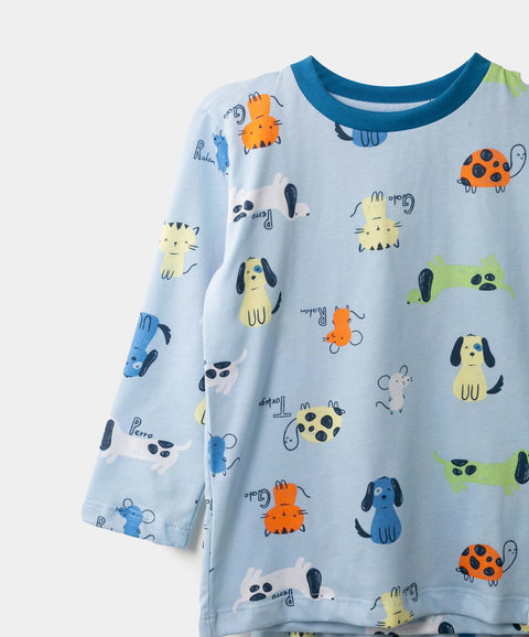 Pijama Manga Larga Y Pantalón Para Bebé Niño En Tela Suave Color Azul
