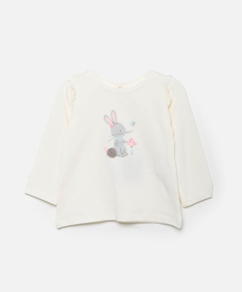 Camiseta Manga Larga Para Recién Nacida En Licra Color Marfil