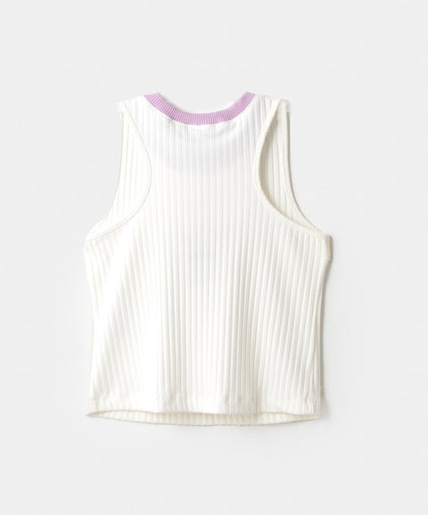 Camiseta Manga Sisa Para Niña En Rib Color Marfil Con Lila