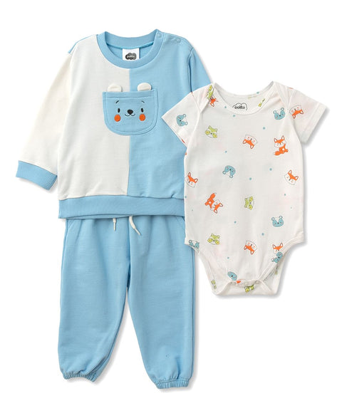 Set X 3 Para Recién Nacido En Burda Color Azul Claro