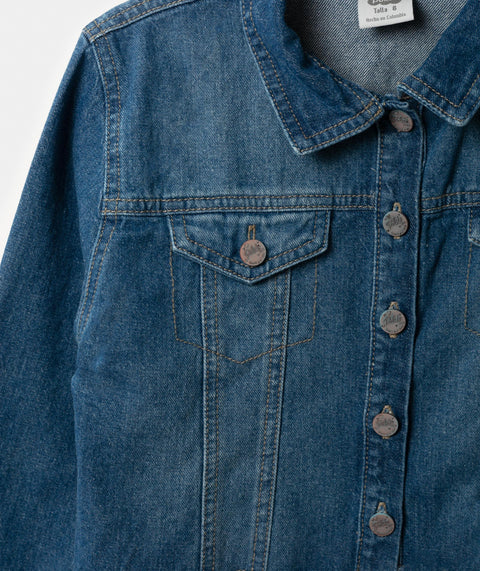 Chaqueta Para Niña En Denim Color Índigo