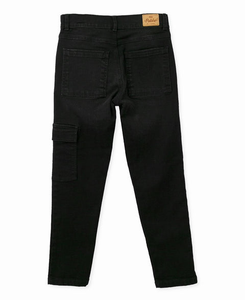 Jean Cargo Para Niño En Denim Color Negro