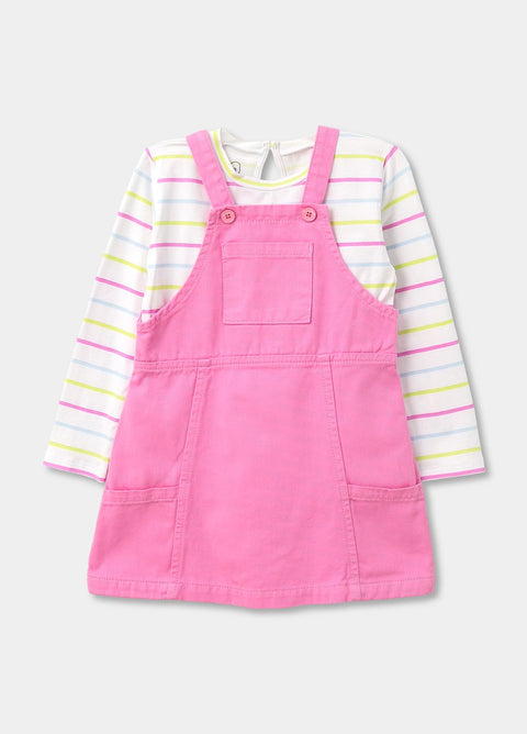 Conjunto De Jardinera Y Camiseta Para Bebé Niña En Tela Suave Color Fucsia y Rayas