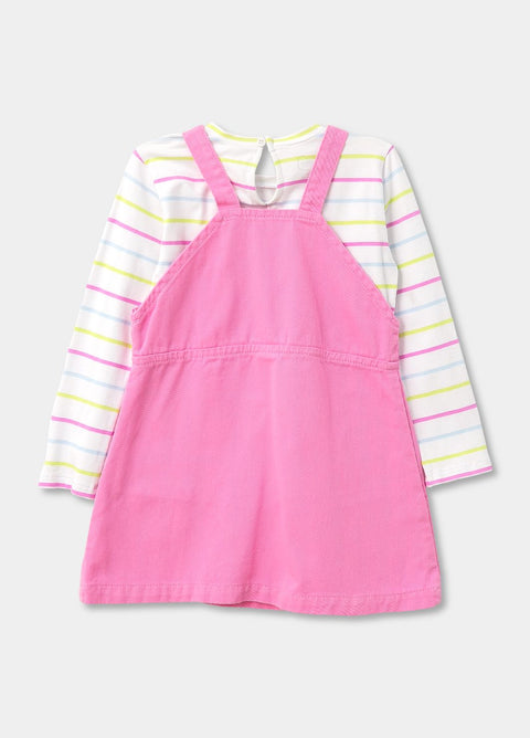 Conjunto De Jardinera Y Camiseta Para Bebé Niña En Tela Suave Color Fucsia y Rayas