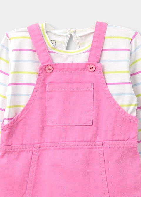Conjunto De Jardinera Y Camiseta Para Bebé Niña En Tela Suave Color Fucsia y Rayas