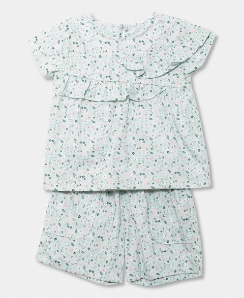 Conjunto De Short Y Blusa Para Bebé Niña En Tela Popelina Color Verde
