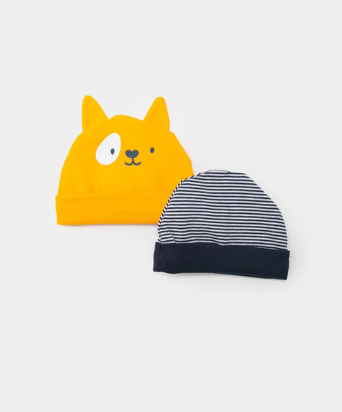 Gorro X 2 Recién Nacido Color Azul Y Ocre