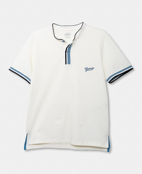 Camiseta Tipo Henley Para Niño En Algodón Color Marfil