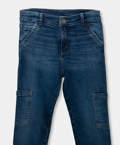 Jean Para Niño En Denim Color Índigo Con Bolsillos Funcionales