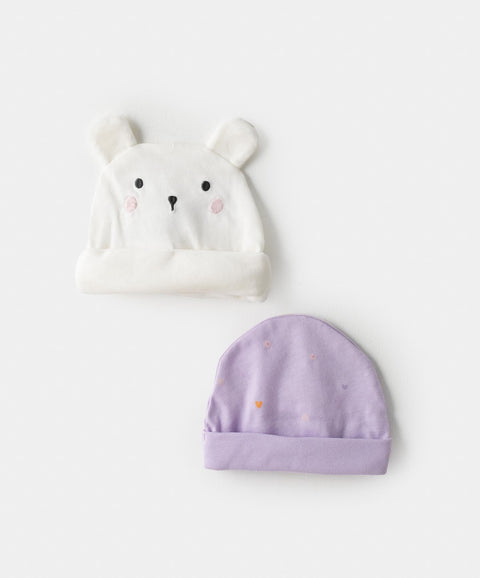Gorro X 2 Recién Nacida En Tela Suave Color Marfil