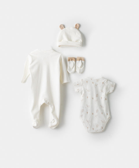 Set De Primer Día Unisex En Tela Suave Color Marfil
