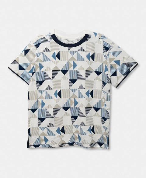 Camiseta Para Bebé Niño En Tela Suave Color Marfil Con Estampado Geométrico