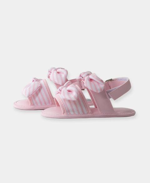 Sandalias Para Recién Nacida Con Manualidad De Moño Color Rosado