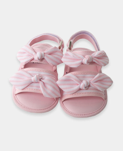 Sandalias Para Recién Nacida Con Manualidad De Moño Color Rosado