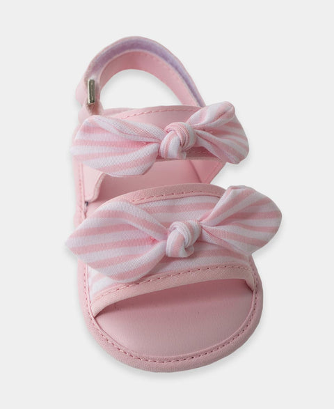 Sandalias Para Recién Nacida Con Manualidad De Moño Color Rosado