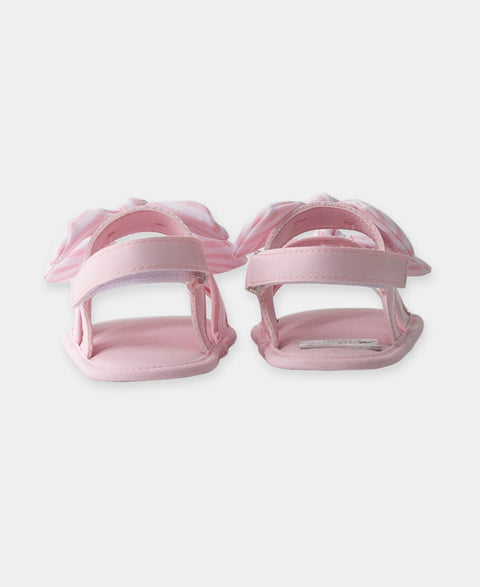 Sandalias Para Recién Nacida Con Manualidad De Moño Color Rosado