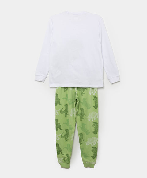 Pijama Manga Larga Y Pantalón Para Niño En Tela Suave Color Blanco Y Verde