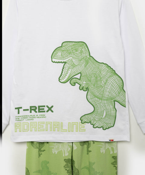 Pijama Manga Larga Y Pantalón Para Niño En Tela Suave Color Blanco Y Verde