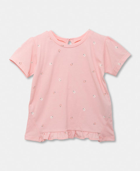 Camiseta Manga Corta Para Recién Nacida En Licra Color Rosado Claro