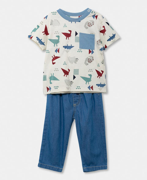 Conjunto Camiseta Pantalón Deportivo Para Recién Nacido En Tela Suave Color Marfil