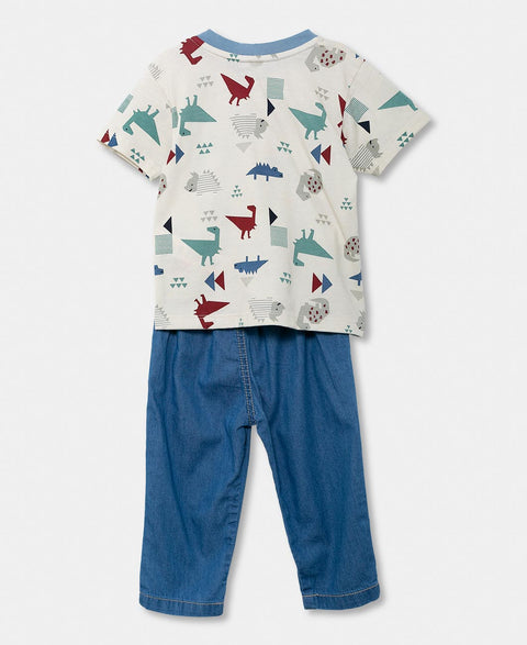 Conjunto Camiseta Pantalón Deportivo Para Recién Nacido En Tela Suave Color Marfil