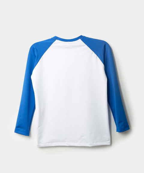 Camiseta Manga Larga De Playa Para Niño En Licra Color Blanco Y Azul