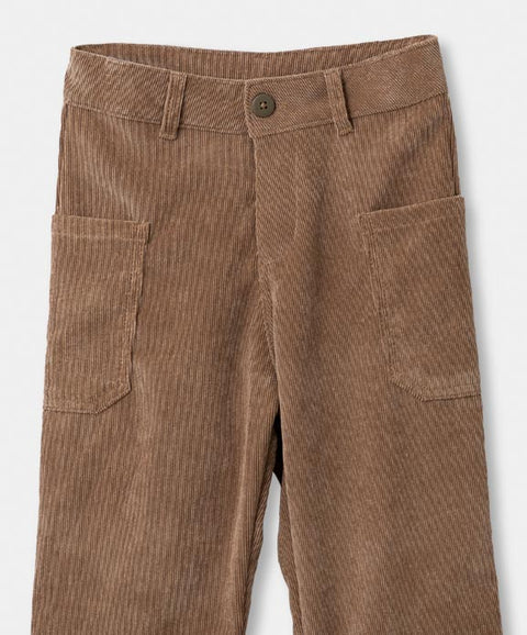 Pantalón Wide Leg Para Niña En Corduroy Color Camel