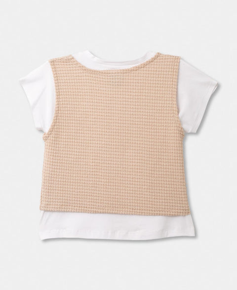 Camiseta Manga Corta Con Chaleco Para Niña En Licra Color Arena