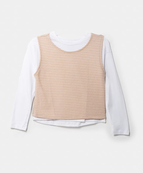 Camiseta Manga Larga Con Chaleco Para Niña En Licra Color Arena