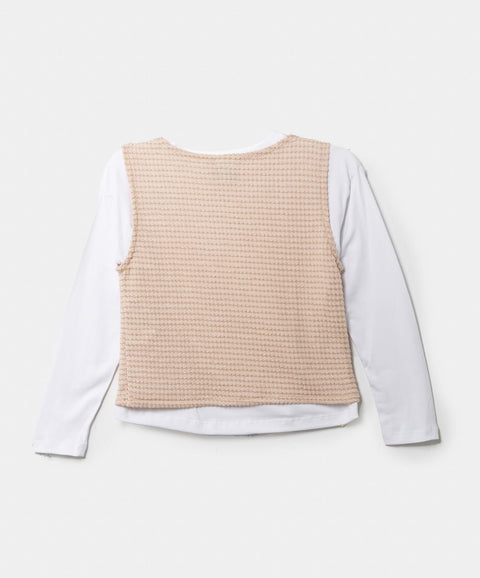 Camiseta Manga Larga Con Chaleco Para Niña En Licra Color Arena
