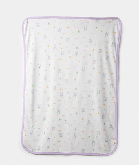 Cobija Para Recién Nacida En Tela Suave Color Marfil Y Lila