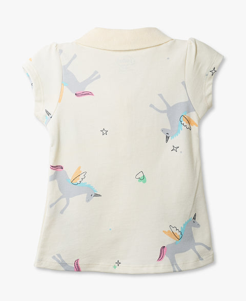 Camiseta Tipo Polo Estampada Para Bebé Niña En Algodón Color Marfil