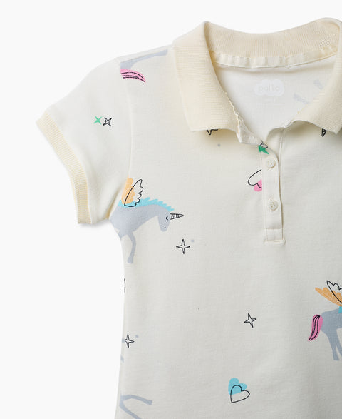 Camiseta Tipo Polo Estampada Para Bebé Niña En Algodón Color Marfil
