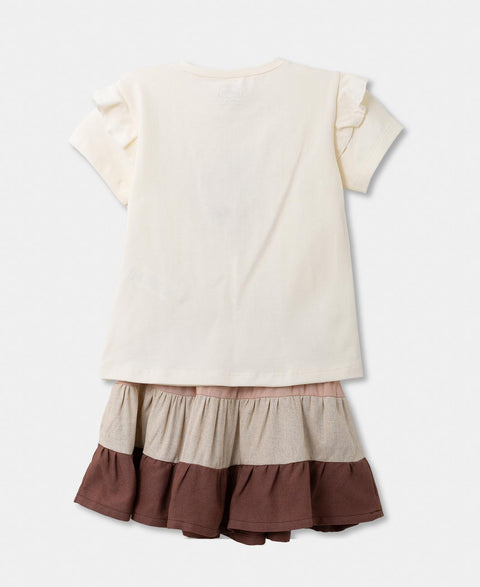 Conjunto Camiseta Y Falda Para Bebé Niña En Lino Color Marfil