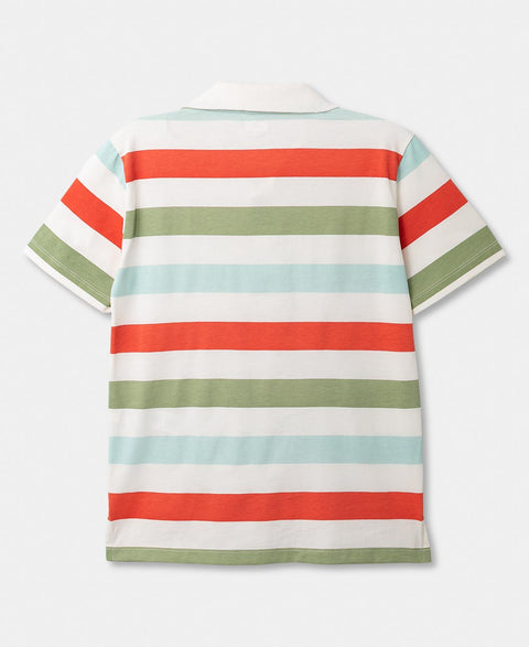 Camiseta Tipo Polo Para Niño En Algodón Color Marfil Con Rayas