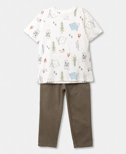 Conjunto Para Bebé Niño En Drill Color Marfil Y Verde