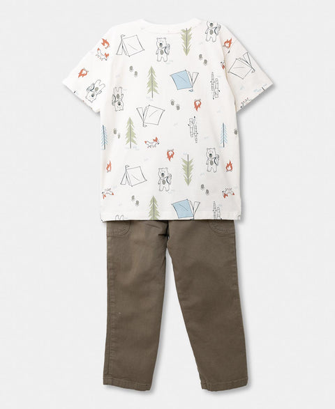 Conjunto Para Bebé Niño En Drill Color Marfil Y Verde