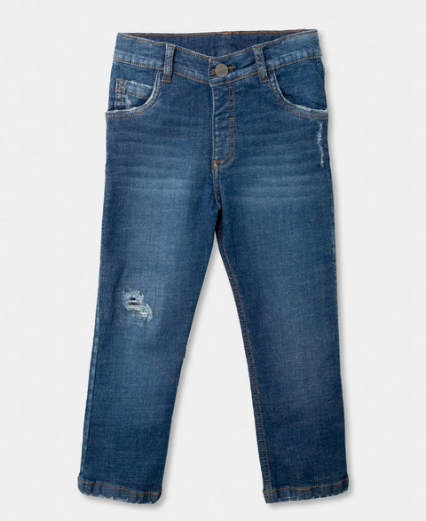 Jean Para Bebé Niño En Denim Color Índigo Con Desgastes Suaves y Rotos