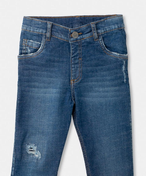 Jean Para Bebé Niño En Denim Color Índigo Con Desgastes Suaves y Rotos