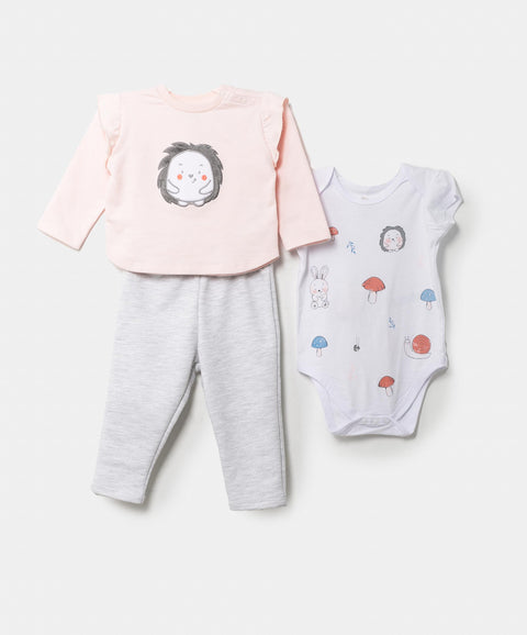 Set X 3 Para Recién Nacida En Burda Color Palo De Rosa