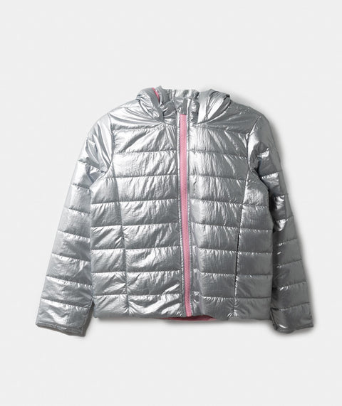 Chaqueta Acolchada Para Niña Color Plateado