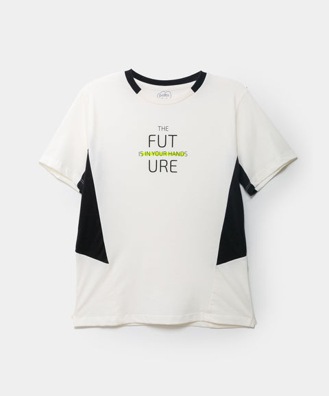 Camiseta Manga Corta Para Niño En Tela Suave Color Marfil